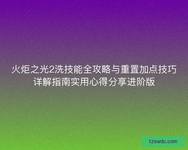 火炬之光2洗技能全攻略与重置加点技巧详解指南实用心得分享进阶版