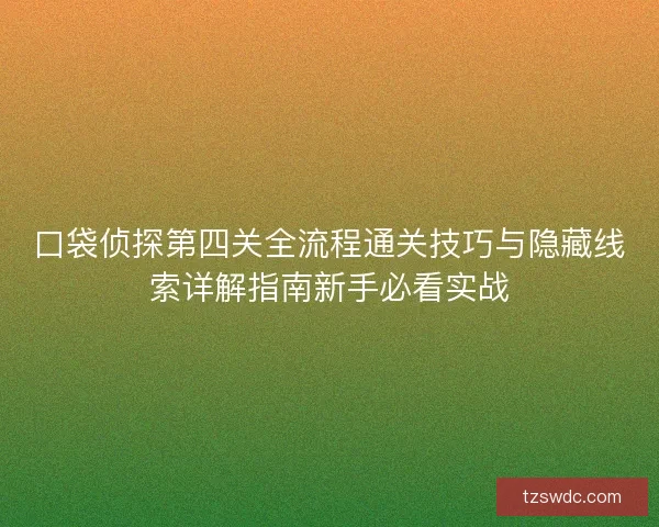 口袋侦探第四关全流程通关技巧与隐藏线索详解指南新手必看实战